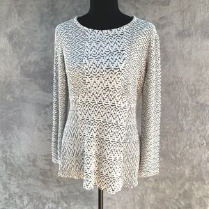 Artsy Textured Knit Top Women's M Black White Abstract Geometric Long Sleeve